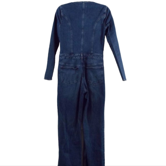 Zara Blue Denim Zippered Seamed Square Neck Long Sleeve Jumpsuit Size Large - Picture 10 of 14